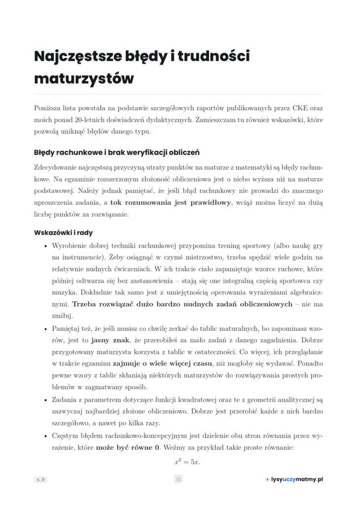 Strona Najczęstsze błędy i trudności maturzystów
